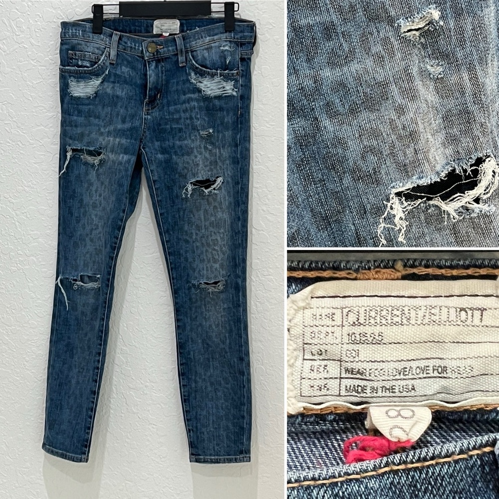 Current/Elliott Women's Ripped Denim Jeans Leopard Destroy